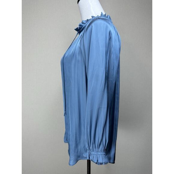 Carmen Marc Valvo Silky Slate Blue Blouse Sz Small Petite Classic Boho Flowy - Picture 8 of 12